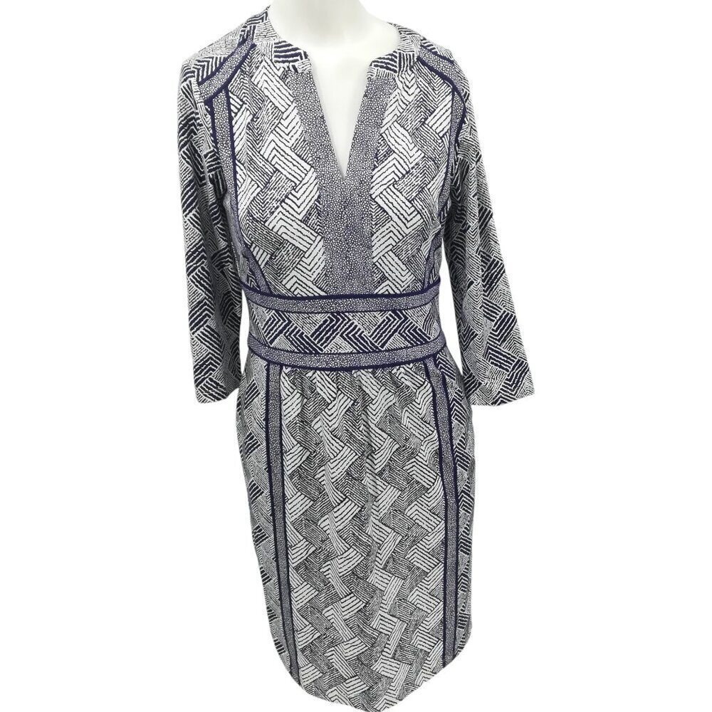 J McLaughlin 3/4 Sleeve V-neck Sheath Dress Size XS Geometric Chevron Catalina
